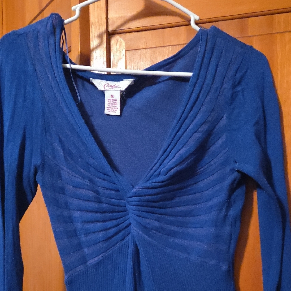 Chaps Navy Ruched V-Neck Top - Picture 2 of 4